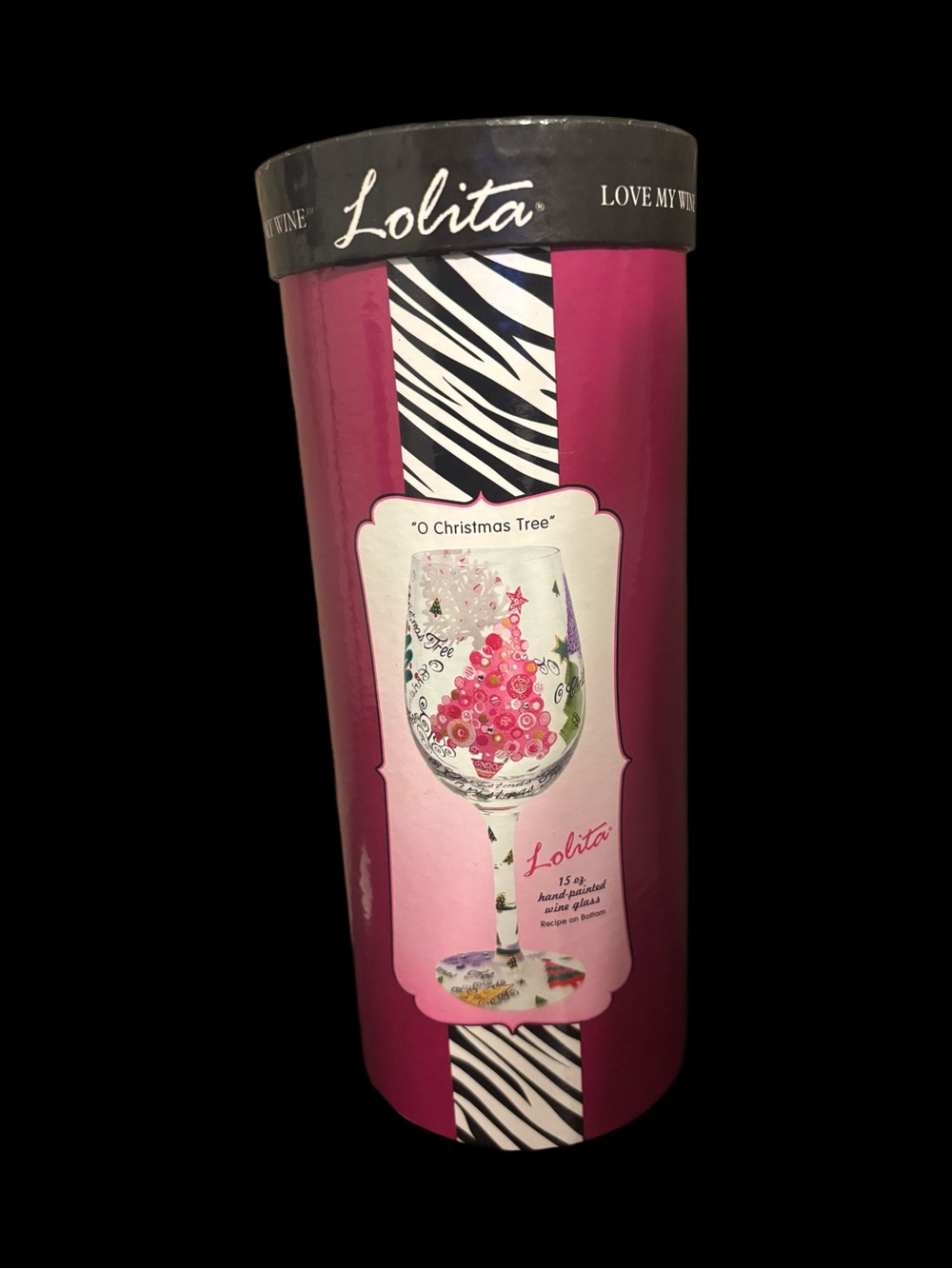 New Lolita “O Christmas Tree”🎄 Holiday 15oz Handpainted Wine Glass & Recipe